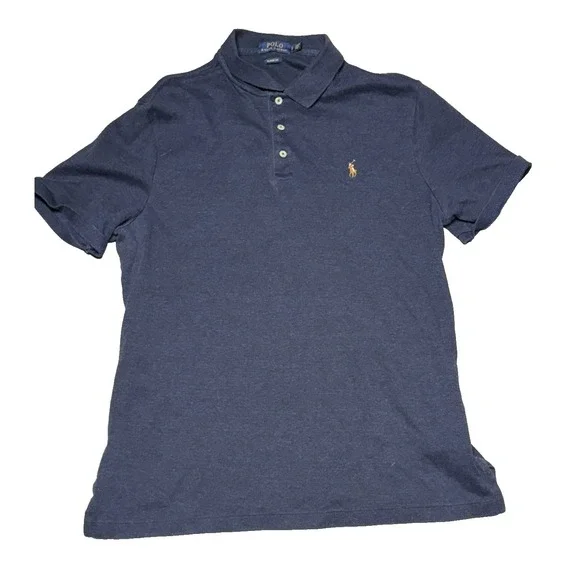 Ralph Lauren Polo Shirt Men Large Navy Blue Short Sleeve Classic Fit Golf Casual