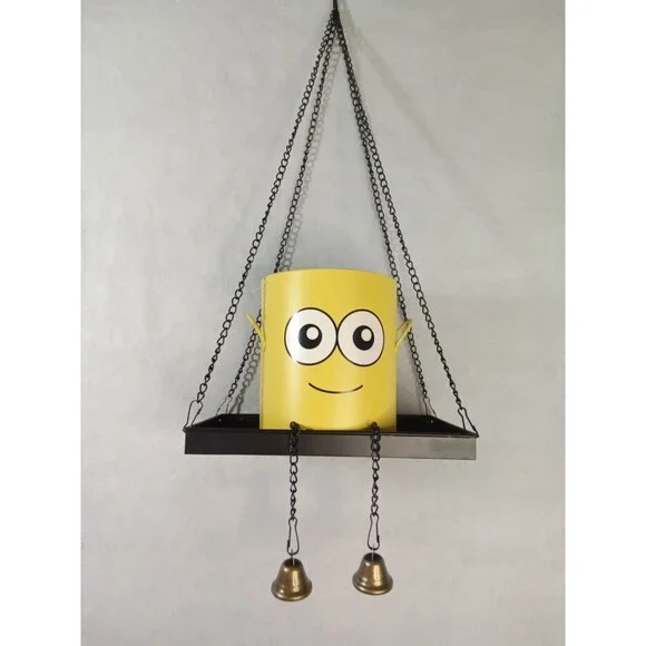 Yellow Character Metal Hanging Bird Feeder Planter with Bell Legs and Tray