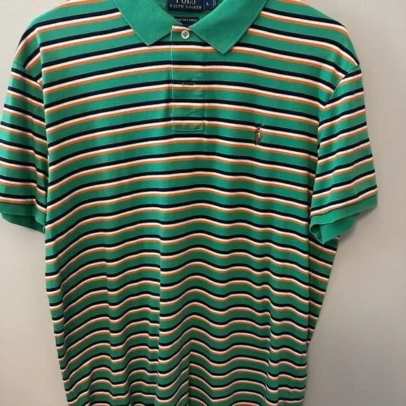Ralph Lauren Polo Pima Cotton Green, orange, white‎ Striped Men's Shirt Large