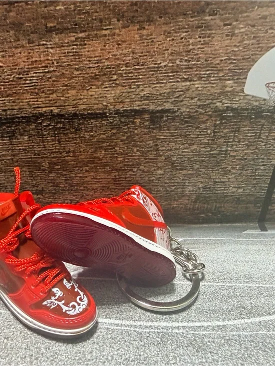 Nike Red Jordan Glossy Mini Sneaker Keychain with White Accents