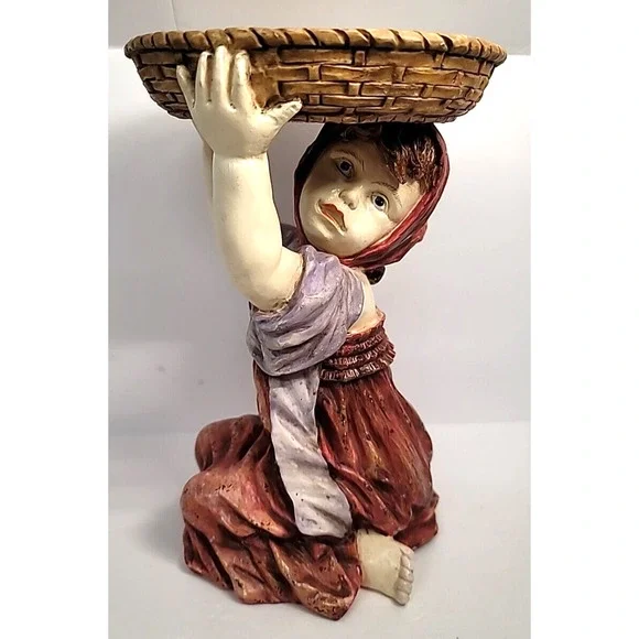 1998 Chrisdon Kneeling Girl with Basket Garden Art Bird Bath/Feeder/Plant Holder