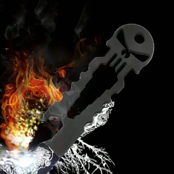 Skull Multi Tool Keychain Stainless Steel Black