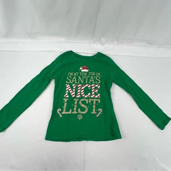 Gymboree - Kid's Christmas Shirt - S (5/6) - Santa - Green - Long Sleeved