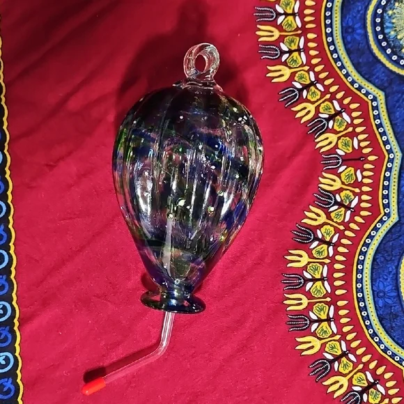 Colorful Handblown Glass Hummingbird Feeder, Glow in the Dark