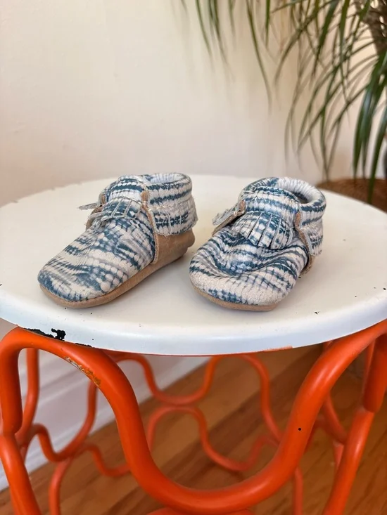 Tie-Dye Blue Baby Moccasins - Soft Slip-On Kids Shoes