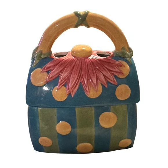 Aroma Decor Ceramic Purse Fragrance Diffuser Whimsical Polka Dot Floral Handbag