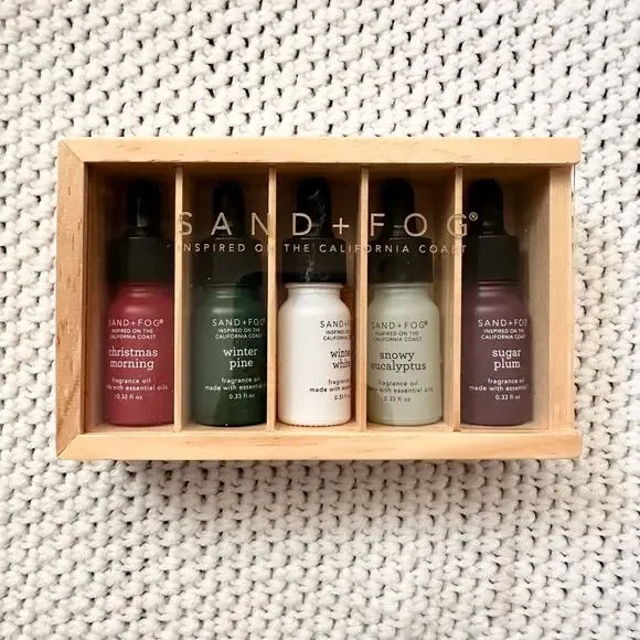 Sand + Fog Diffuser Oil Wooden Box Christmas Morning Pine Sugar Plum Set of 5
