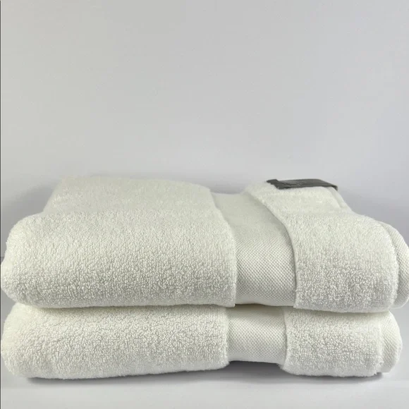 Ralph Lauren Wescott Bath Towels Sailcloth White 100% Cotton Luxury 2 Pc NEW