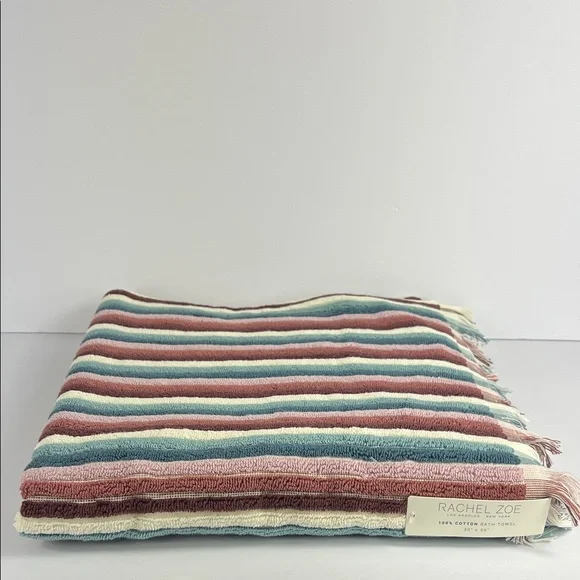 Rachel Zoe Multicolor Striped Bath Towel With Fringe Soft Cotton 30