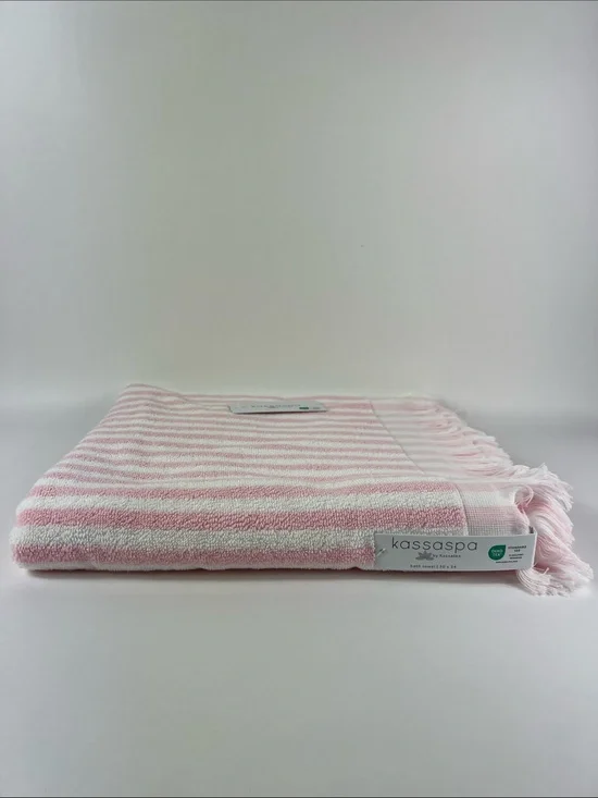 Kassaspa Pink & White Striped Turkish Bath Towel Soft Cotton Plush 1 Pc NEW