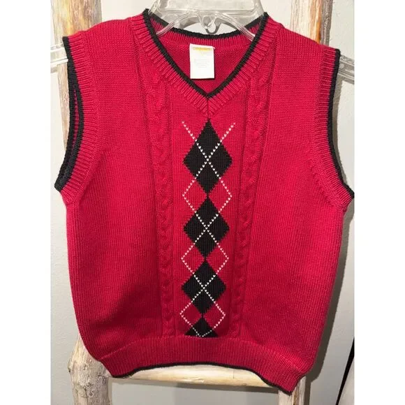 Boys Gymboree Sweater Vest V-Neck‎ Size Small 5-6 Red Black