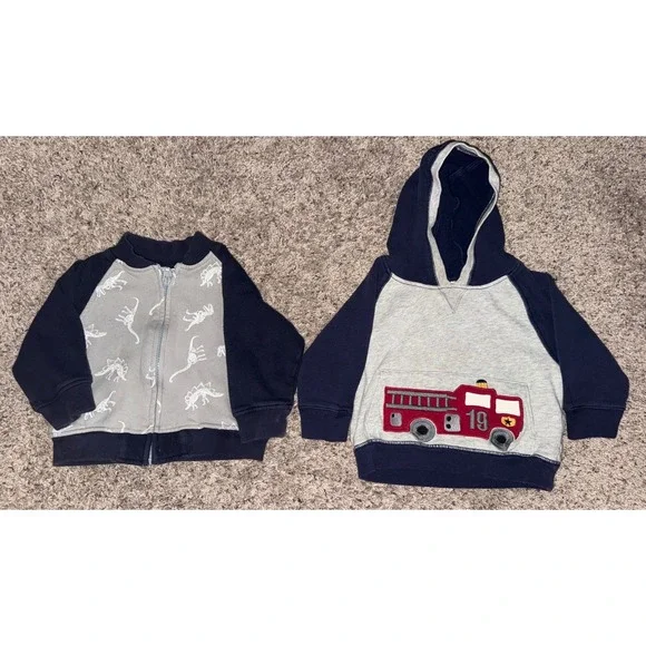 2-2017‎ Gymboree Baby Sweatshirts Firetruck & Dinosaur Size 12-24 Months
