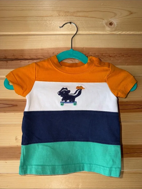 Gymboree Orange White Navy Teal Stripe Skunk Skate Tee