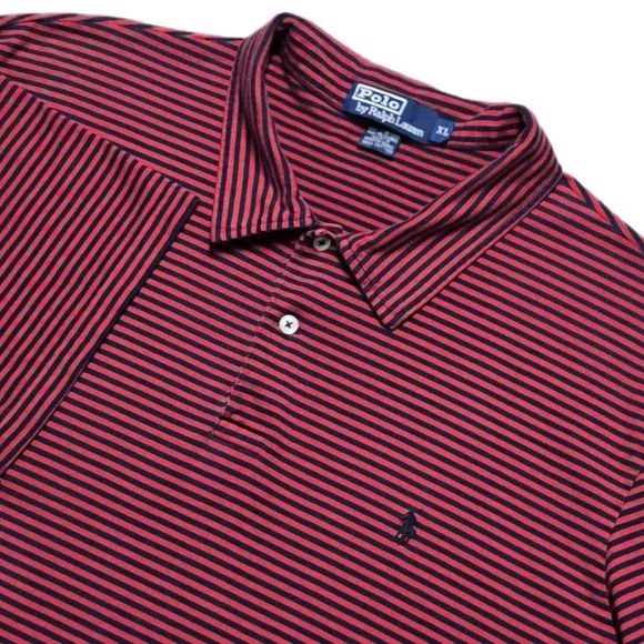 VTG‎ Polo Ralph Lauren Men's XL Cotton Red Blue Stripe Short Sleeve Polo