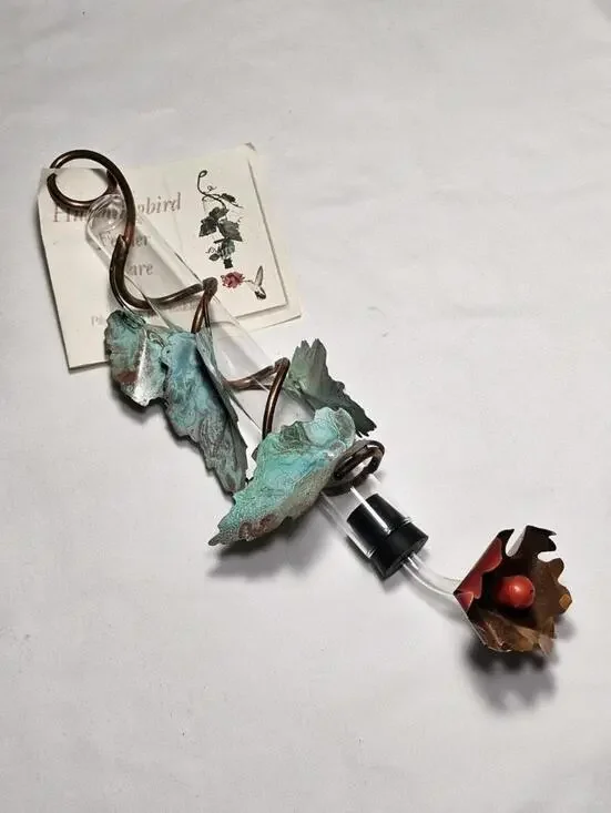 Creative Copper Morning Glory Flower And Leaves Hanging Hummingbird Feeder