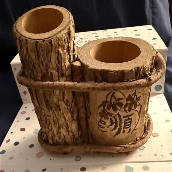 Rustic Brown Wooden Pencil Holder