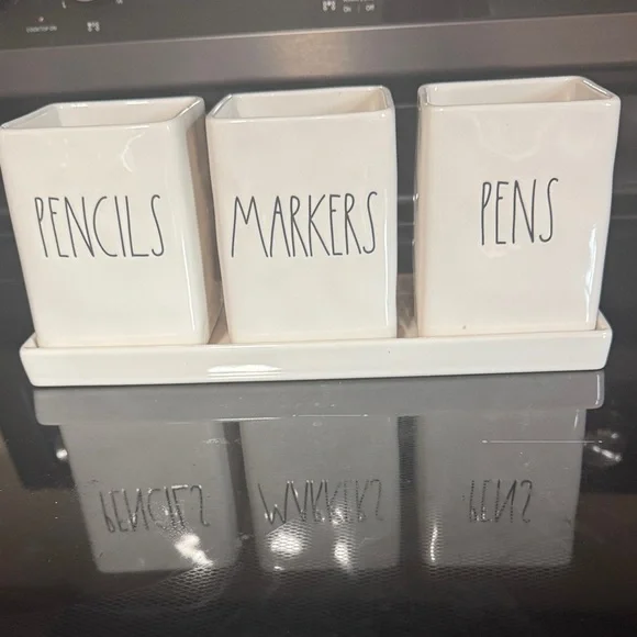 Rae Dunn Cream Pencil Case Set