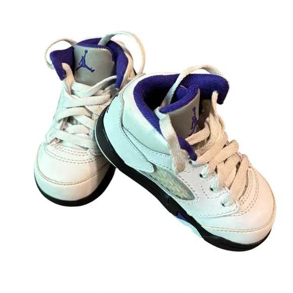 Cute Tiny‎ Jordan 5 Retro Basketball Shoes White Purple Sneakers Toddler Size 5C