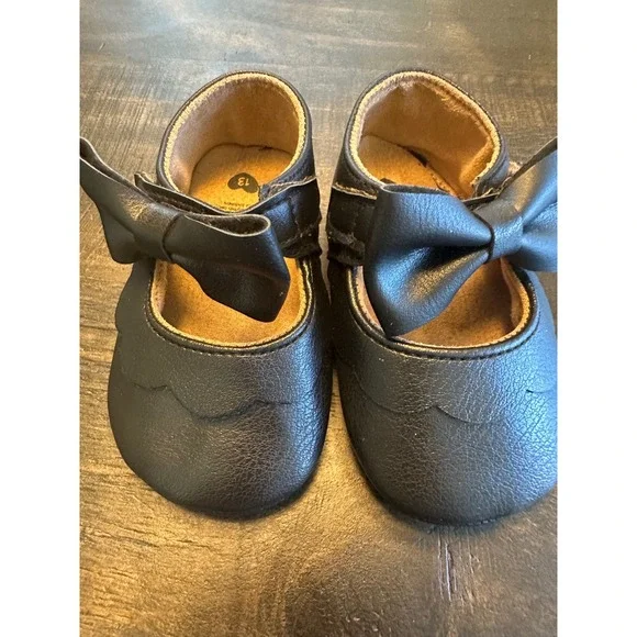 myggpp Baby Toddler Black‎ Faux Leather Bow Mary Jane Shoes Size 13