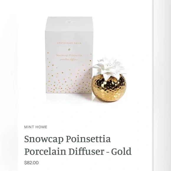 Zodax- Snowcap Poinsettia Porcelain Diffuser - Gold