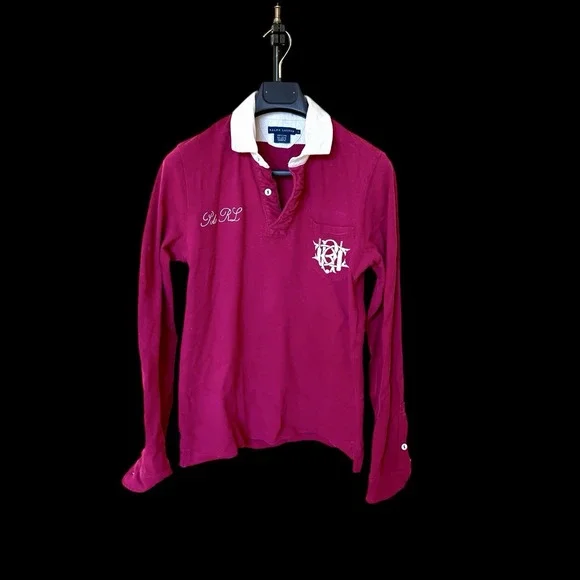 Polo Ralph Lauren RL Rugby Shirt Pink ‎ Womens Sz Large Preppy #3
