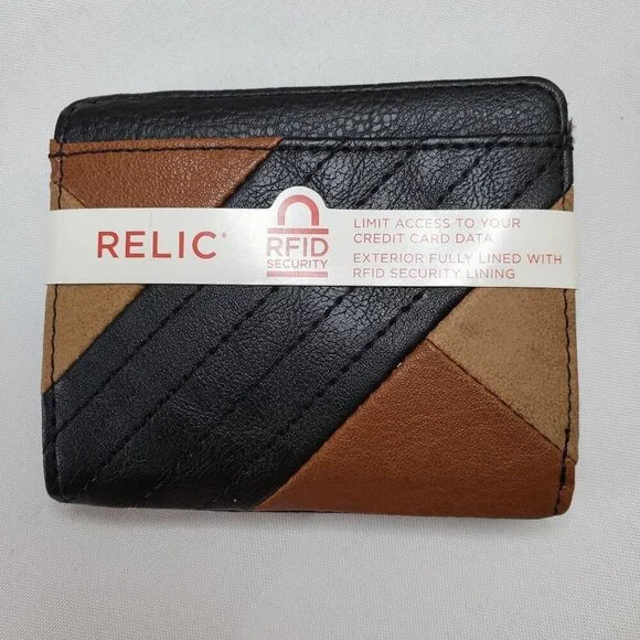 Relic Mens Bifold Wallet Card Holder Black & Brown Leather RFID-Blocking