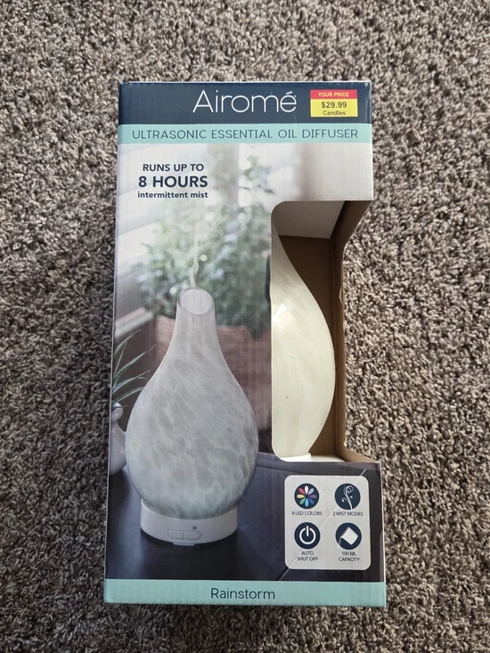 Airomé Rainstorm White Ultrasonic Essential Oil Diffuser, NEW