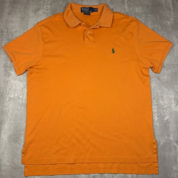 Vintage 90s Mens Size L Polo Ralph Lauren Cotton Shirt Orange Preppy Green Pony