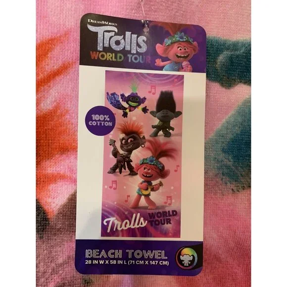 New Trolls II World Tour Cotton 28 x 58 Beach Towel‎ Soft Swimming Pool Bath