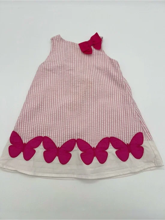 Gymboree Girl Dress Pink Striped Baby Toddler Sz 2T Butterflies Bow