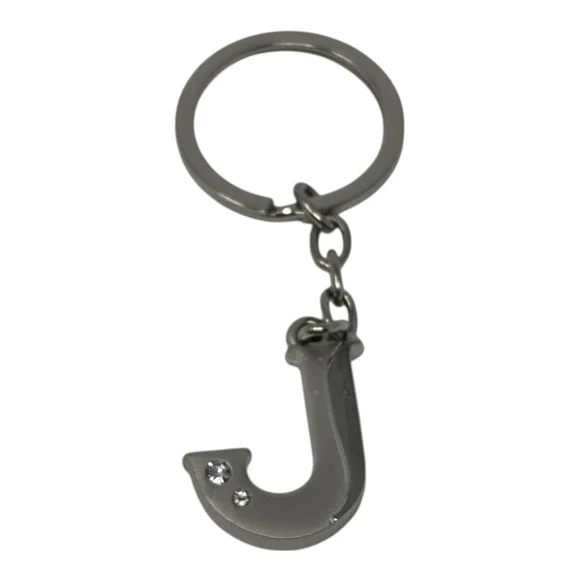 Initial J Keychain Silver‎ Tone Rhinestone Accent Y2K Aesthetic