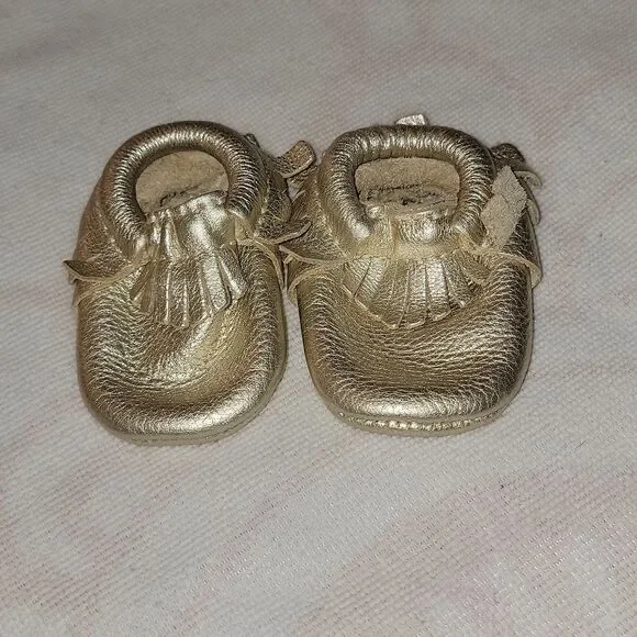 Freshly Picked Metallic Gold Soft Leather Moccasins Shoes Baby Infant Size 1