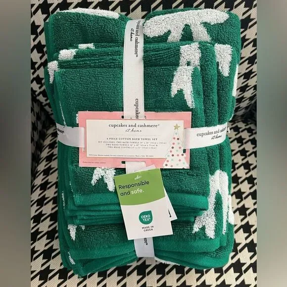 Cupcakes and Cashmere 6 Piece Green Cotton Bath Towel Set