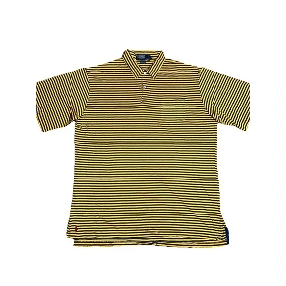 Vintage Polo Ralph Lauren Striped‎ Pocket Polo Shirt Made In USA XL Yellow Blue
