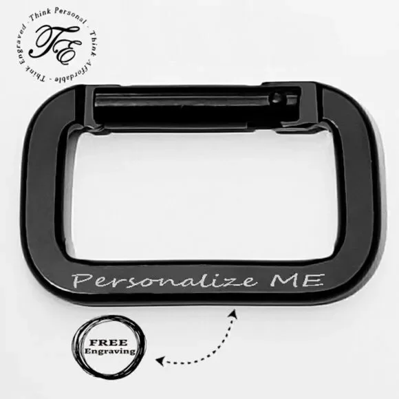 Engraved Black Carabiner Keychain Ring Square Shaped