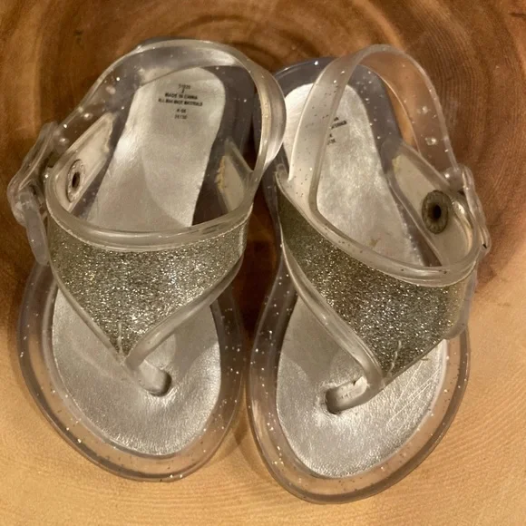 Baby girls toddler Silver‎ Glitter Flip Flop jellies size 2 Summer Beach Shoes