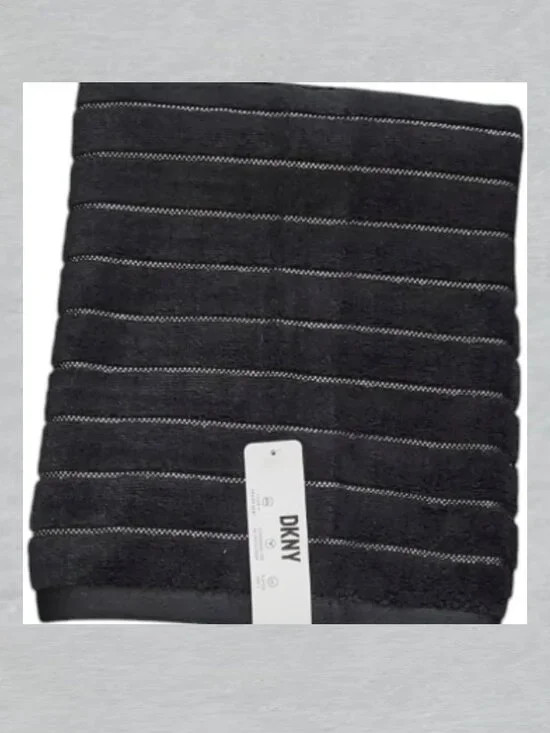 DKNY Black With Silver Stripes Bath Towel Measures 30 x 54 inches
