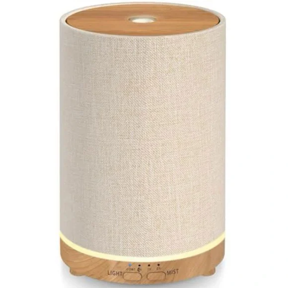 Beige Fabric Ultrasonic Aroma Diffuser with Wood Base