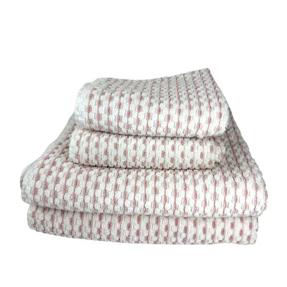 VTG Cotton Waffle Weave Pink White 4 Pc Towel‎ The Royal Company Bath Hand Spa