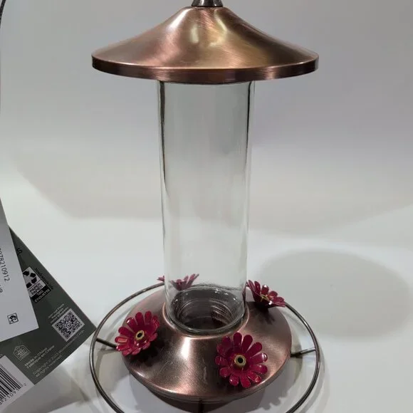 Perky-Pet Hummingbird 12 Oz. Copper/Glass Nectar Feeder 4 Feeding Ports New