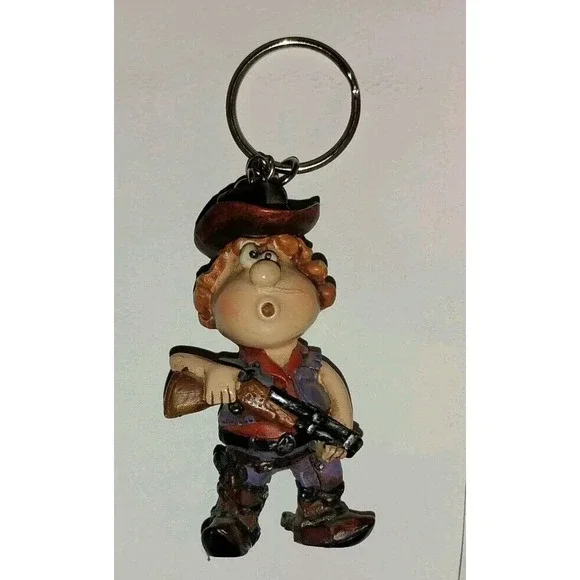 Crazy Crosseyed Cowboy Keychain Figure Possible Vintage Carrying‎ Shotgun Scar