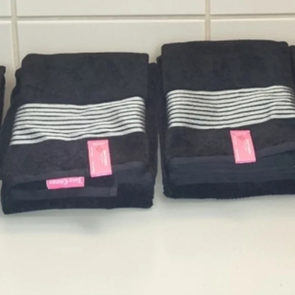 Juicy Couture Black and Silver Striped Towel Set