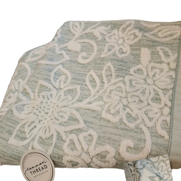 Seafoam Green One Bath Towel Raised Floral Textured Common Thread