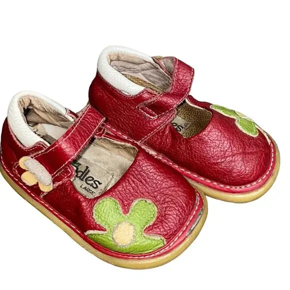 Pedoodles Leather Flower Mary Janes Large