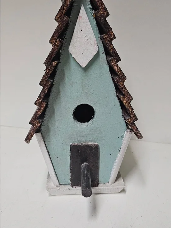 Hand Crafted Wooden Decorative Birdhouse in Mint Green and White