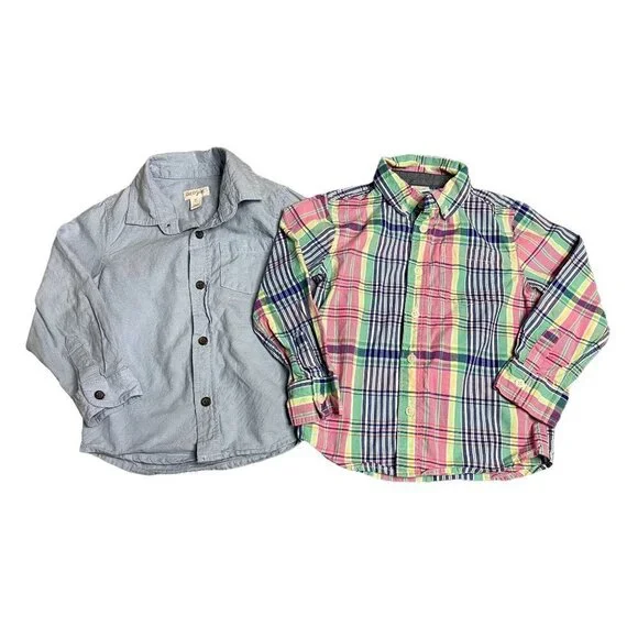 2 Boy's Button Front Shirts Long Sleeve Gymboree/ Cat & Jack Size 4T