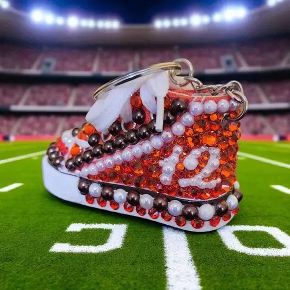 Cleveland Browns # 12 Shoe Keychain Orange and‎ Brown Custom Made