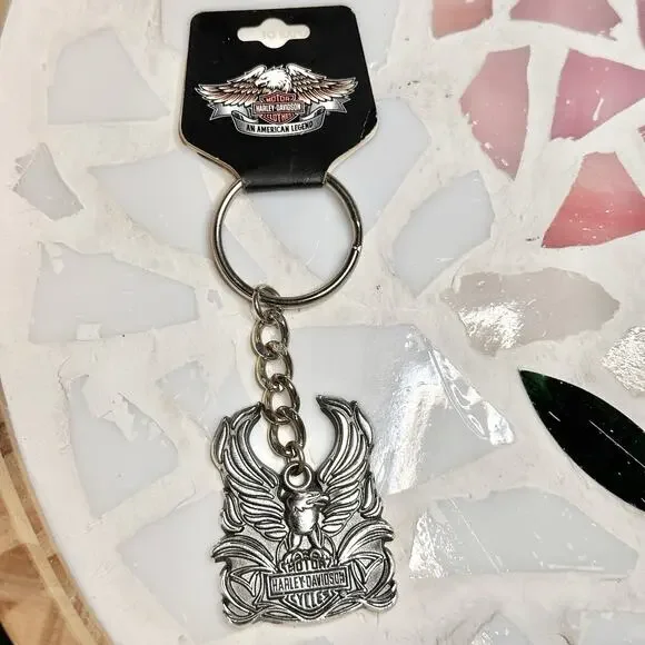 Harley Davidson Motorcycle Keychain GENUINE Eagle Silver Metal