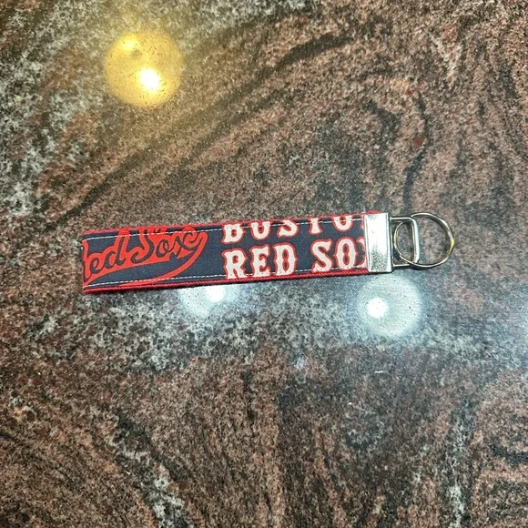 Handmade Boston Red Sox wristlet key fob keychain