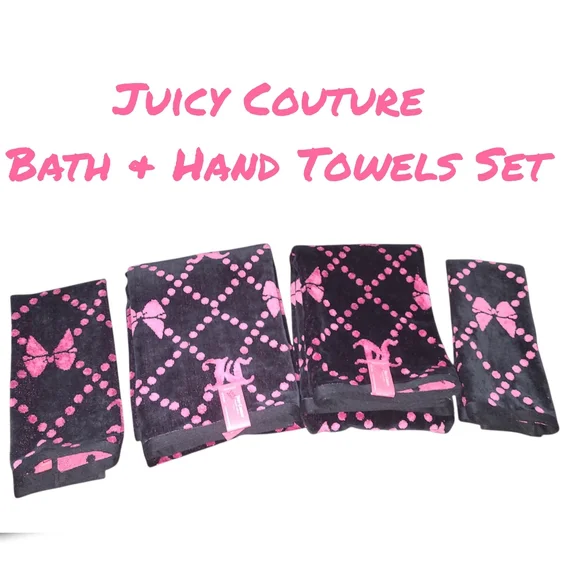 Juicy Couture Black and Pink Bath & Hand Towels Set